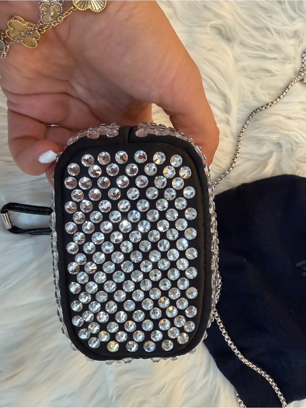 PRADA SATIN CRYSTAL MINI DRAWCORD POUCH SHOULDER BAG - Picture 6 of 10